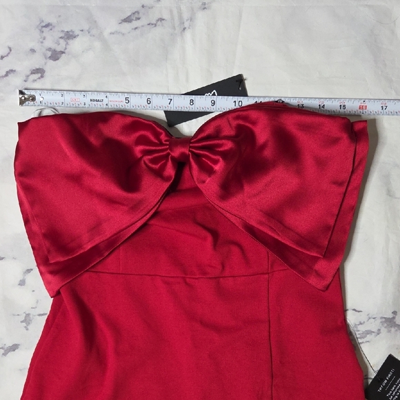 Lulu's Bring The Poise Red Strapless Bow Mini Dress - Picture 4 of 7